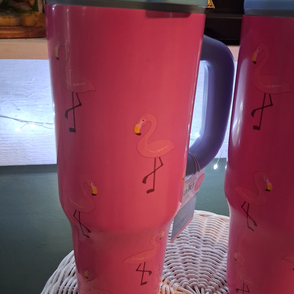 Zak! Pink Flamingo Travel Mug with Handle and Straw - Picture 3 of 6